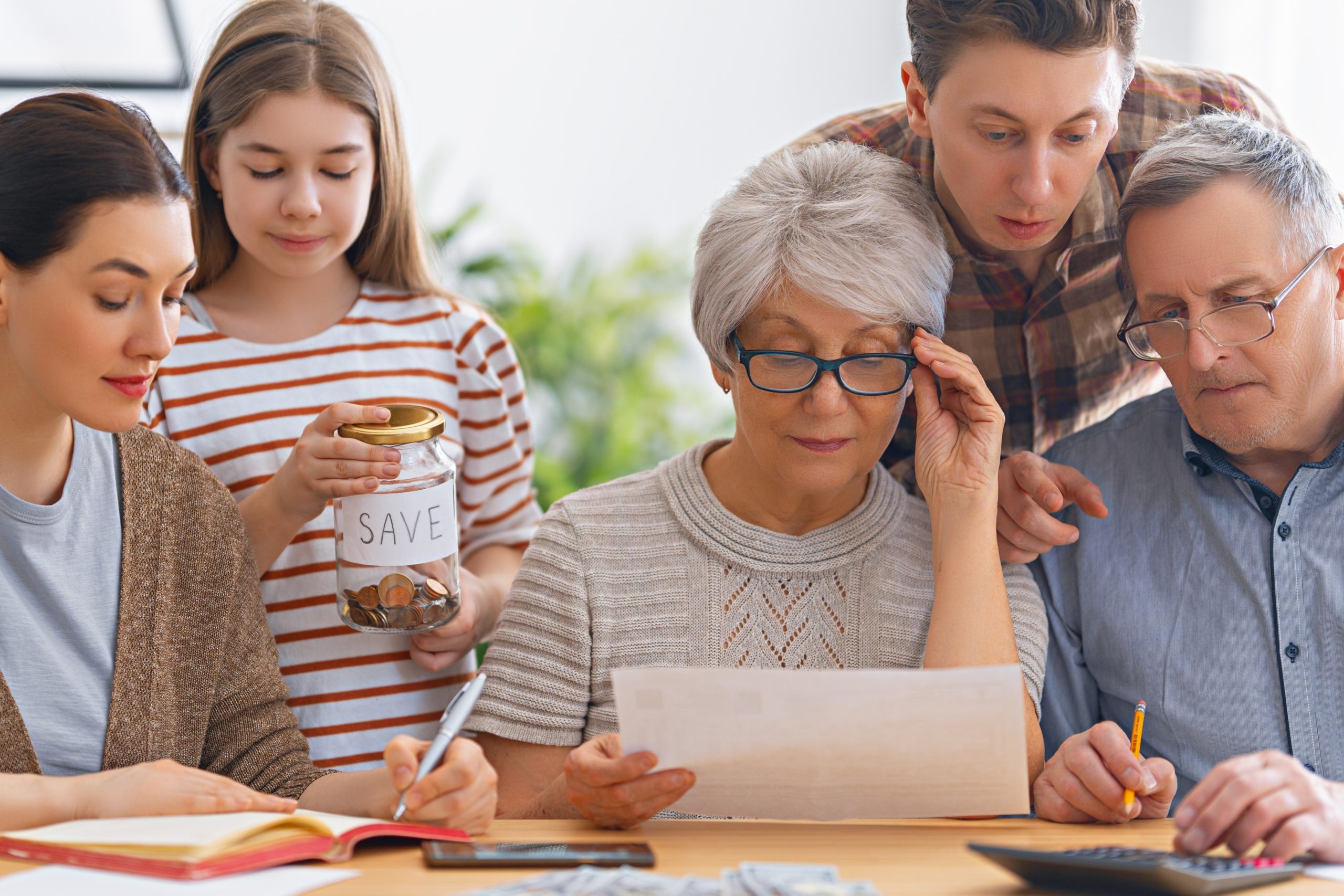 family managing  budget
